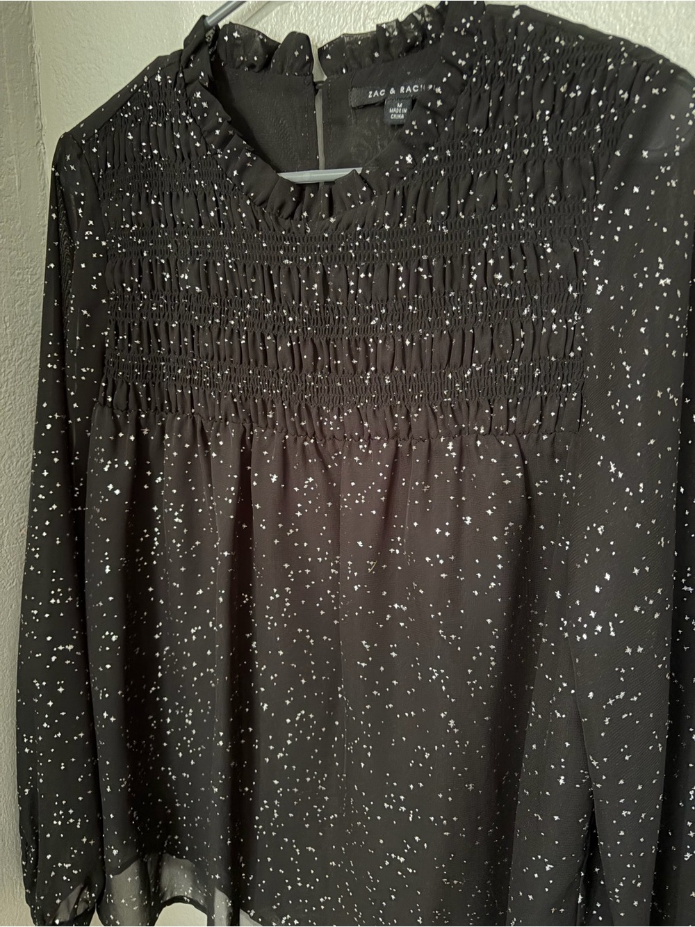 Zac & Rachel Black Star Speckle Smocked Blouse